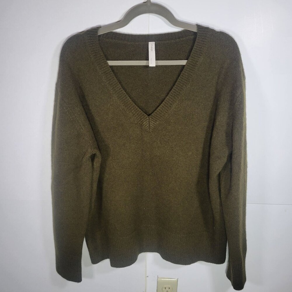 Nap Olive Green V-Neck Wool Blend Womens Sweater Size M